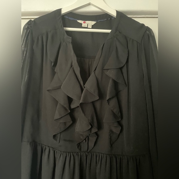 Boden Amalie Ruffle Notch-Neck Dress Black - Size 12 - Picture 8 of 8